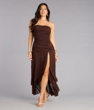 Chic Drama Strapless High Slit Ruffle Maxi Dress