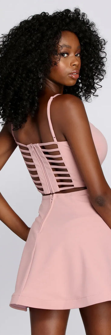 flirty skater dress Blush Pink Satin Mini Dress - Tie-Back Mini Dress - Skater Dress