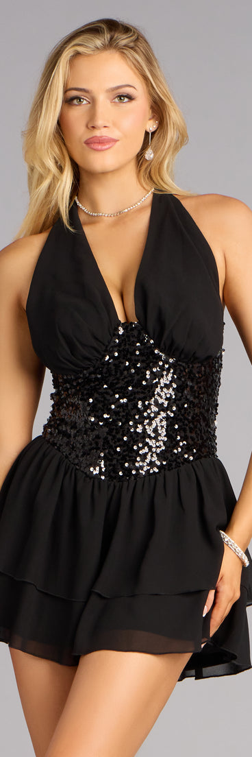 Shimmer Shift Halter Dress