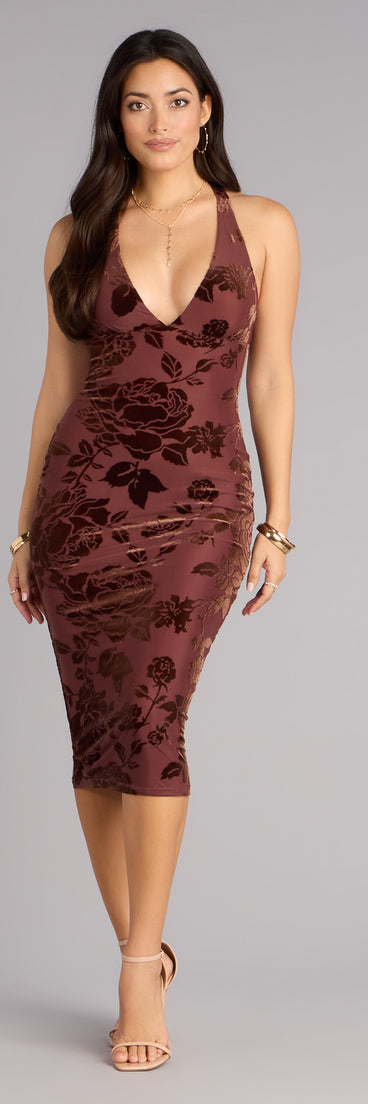 Petal Imprint Floral Bodycon Midi Dress
