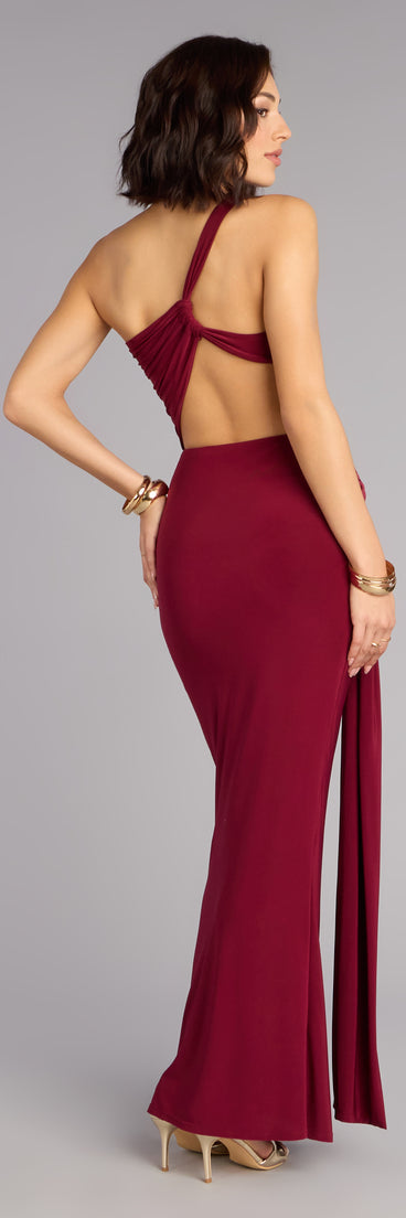 Bold Curve One-Shoulder Maxi Dress in Wine | Size: L | Knit Fabric | Windsor Bold Curve One-Shoulder Maxi Dress in Wine | Size: L | Knit Fabric | Windsor