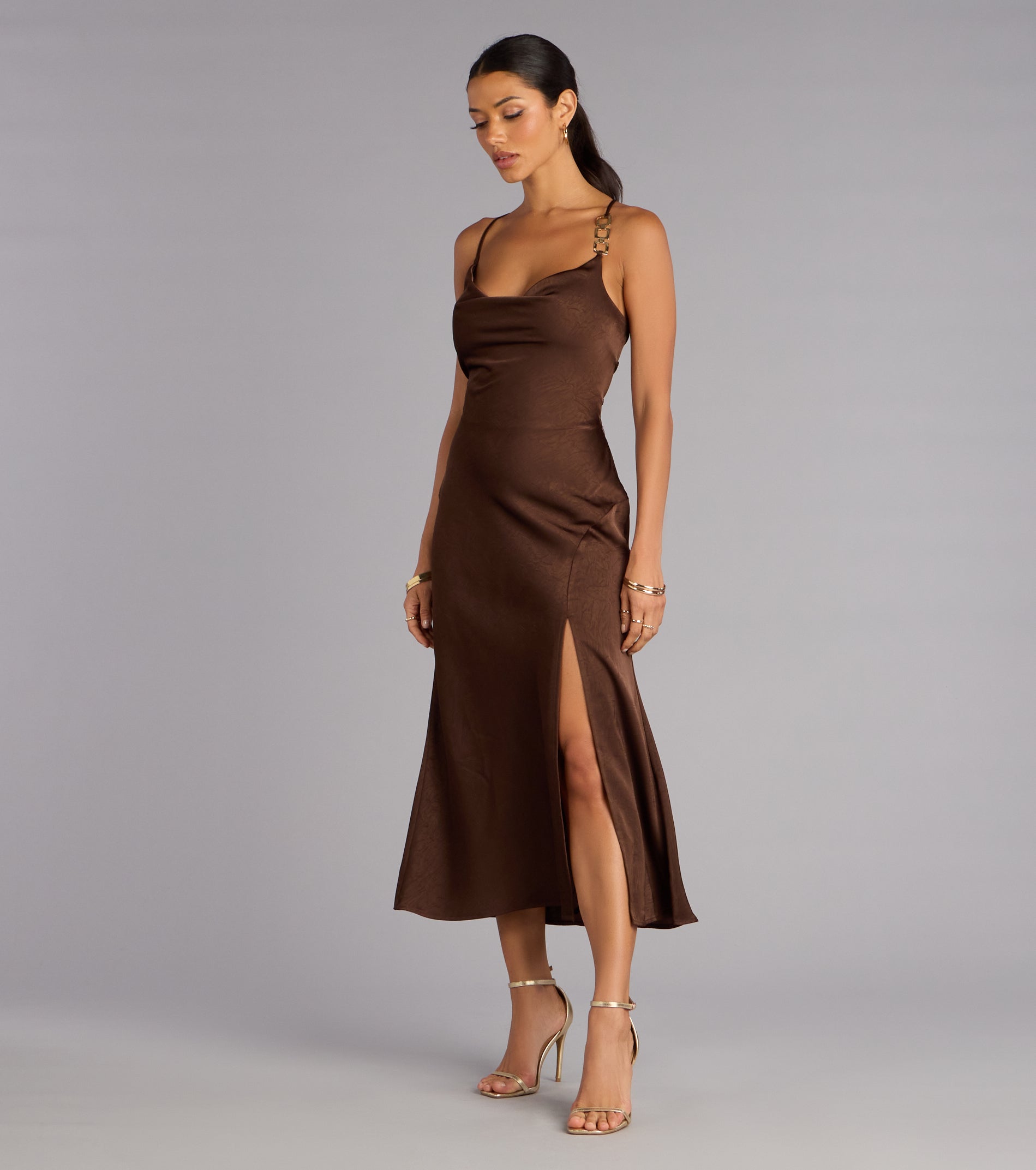 After Hours Sultry Satin Lace-Up Midi Dress | Windsor