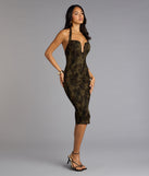 Chic Bloom Flocked Floral Velvet Midi Dress