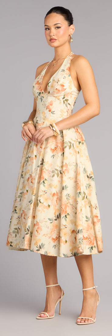 Set For Spring Halter Corset Floral Midi Dress
