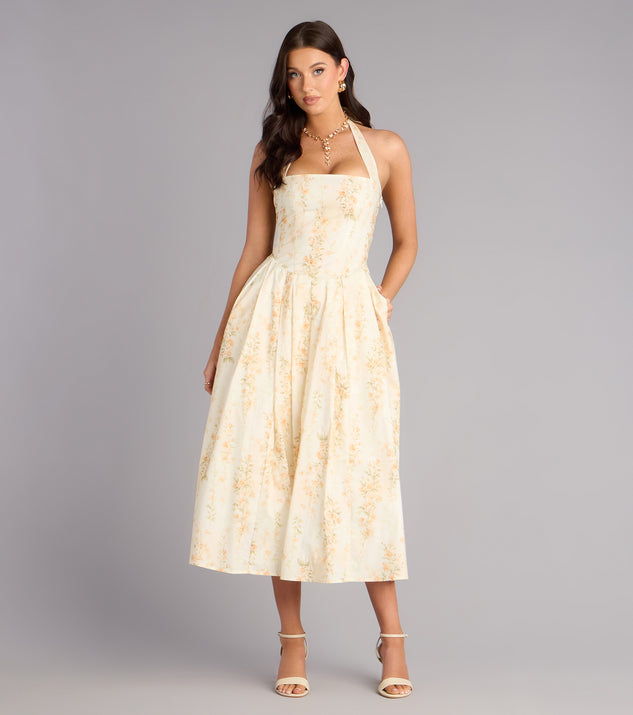 Petals And Plans Halter Lace-Up Midi Dress | Windsor