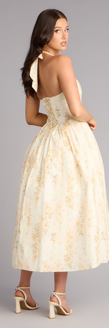 Petals And Plans Halter Lace-Up Midi Dress | Windsor Petals And Plans Halter Lace-Up Midi Dress | Windsor