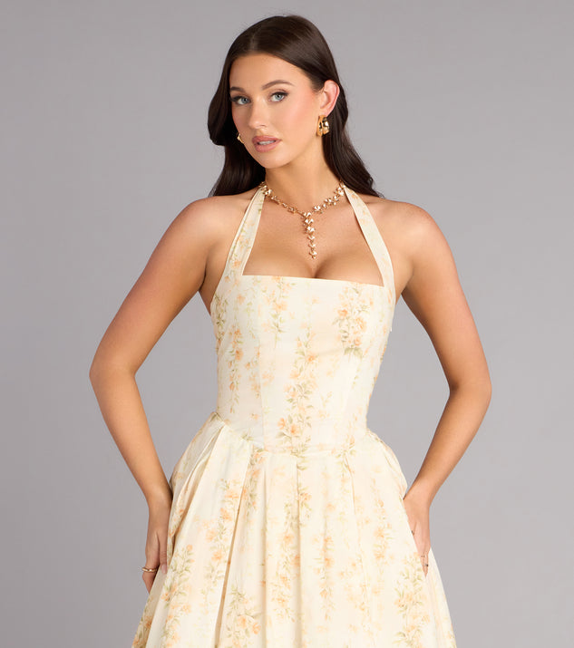 Petals And Plans Halter Lace-Up Midi Dress | Windsor Petals And Plans Halter Lace-Up Midi Dress | Windsor