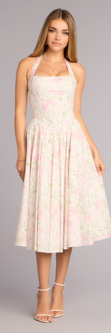Petals And Plans Halter Lace-Up Midi Dress