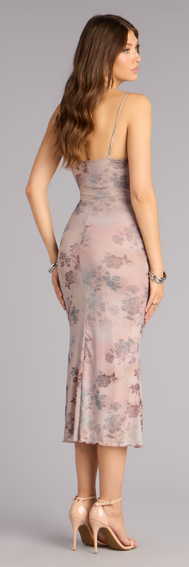 Sweetly Sculpted Floral Mesh Midi Dress