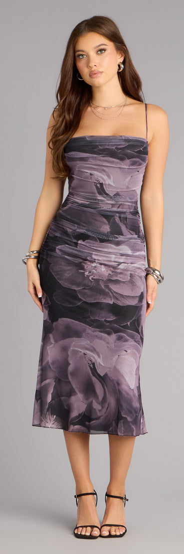 Soft Spoken Drama Floral Mesh Midi Dress