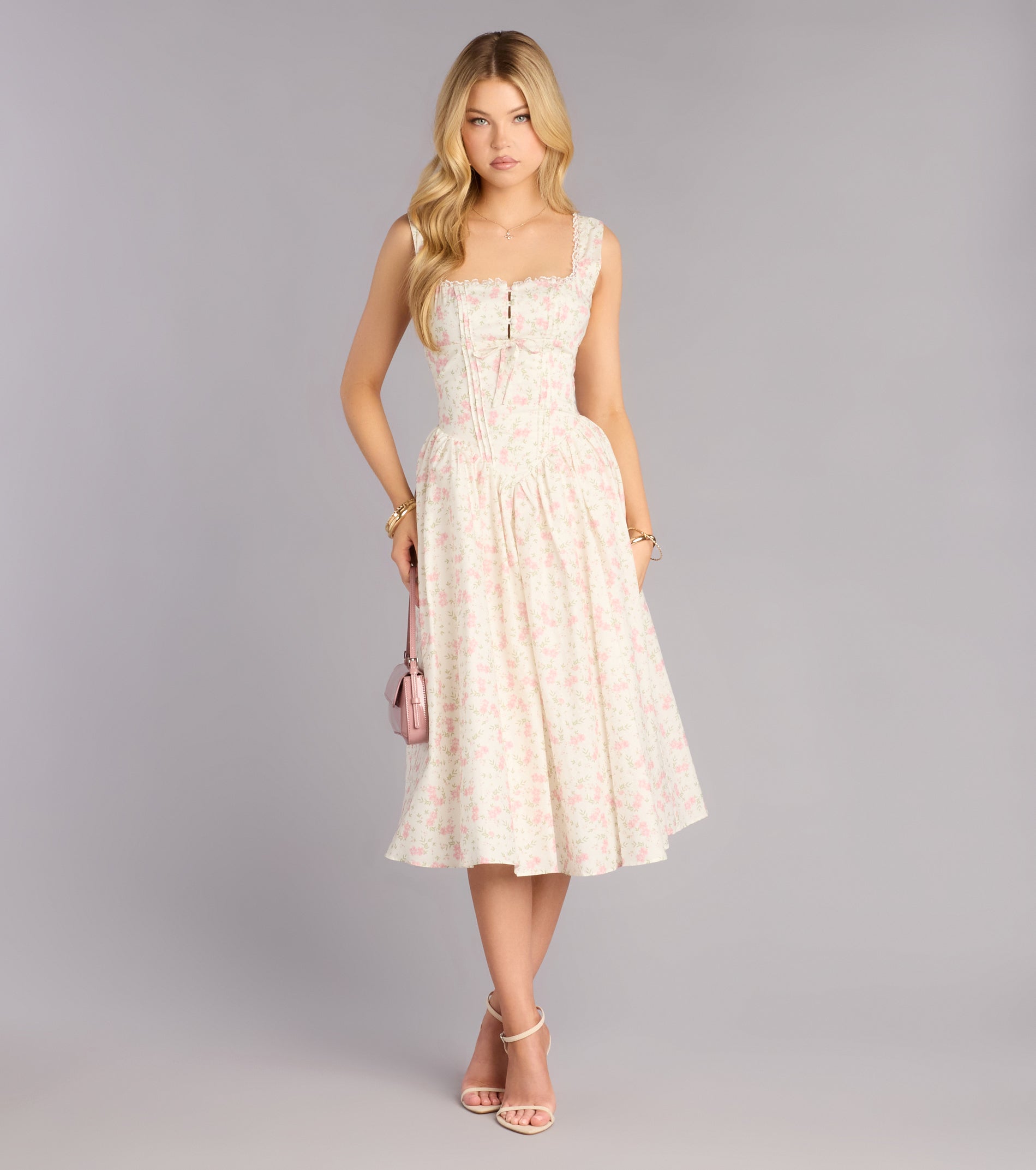 Garden Party Plans Floral Lace-Up Midi Dress | Windsor