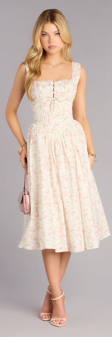 Garden Party Plans Floral Lace-Up Midi Dress