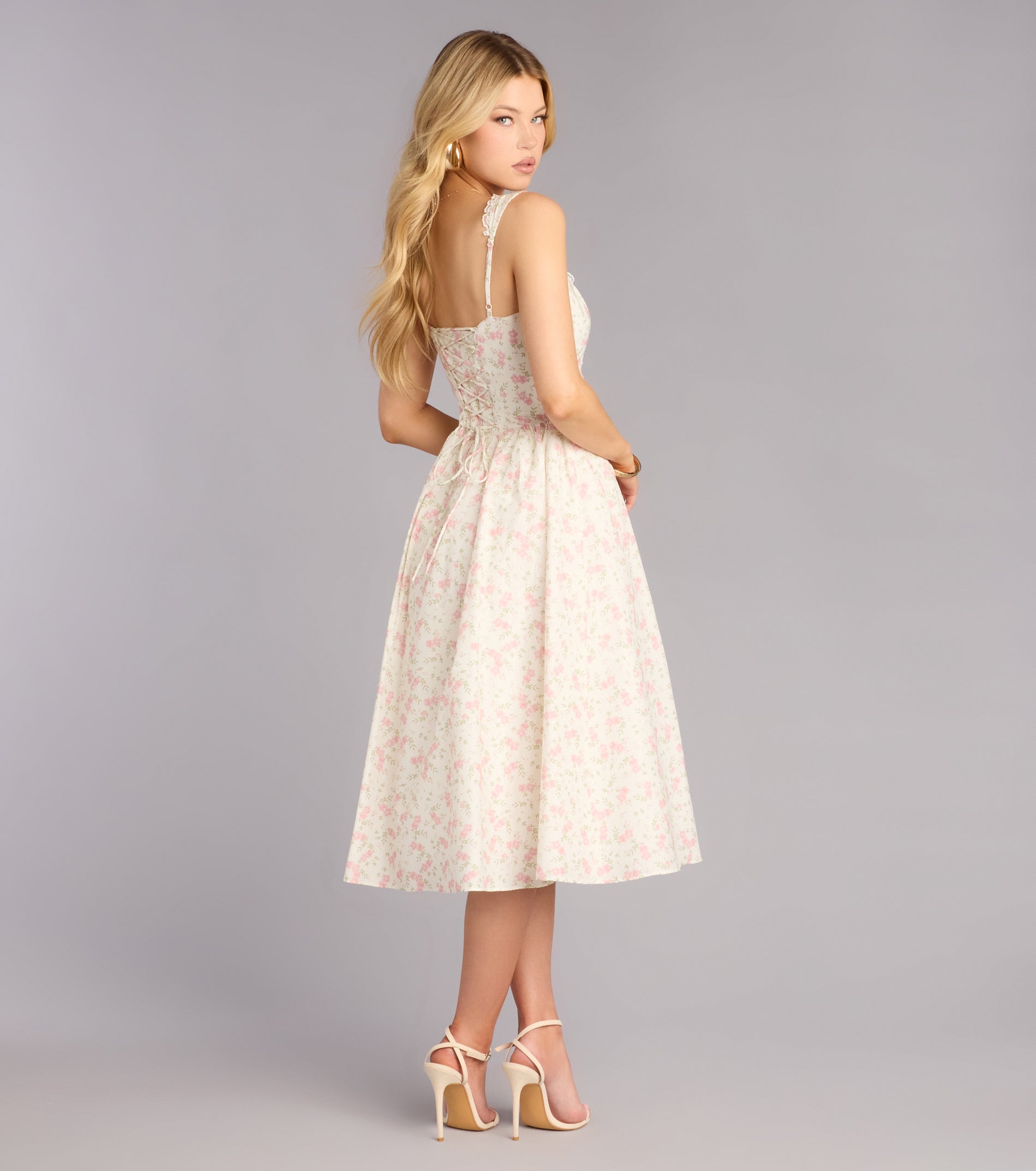 Garden Party Plans Floral Lace-Up Midi Dress | Windsor