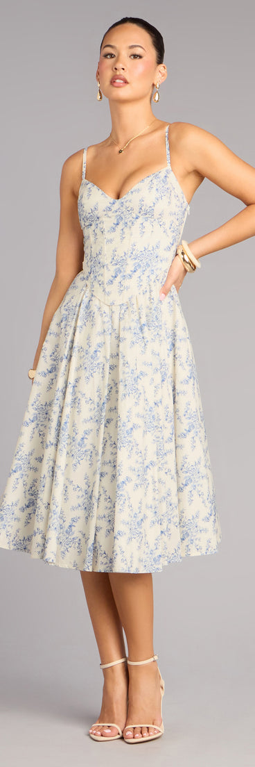 Garden Party Goals Floral Corset A-Line Midi Dress Garden Party Goals Floral Corset A-Line Midi Dress