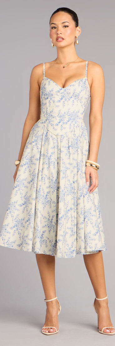 Garden Party Goals Floral Corset A-Line Midi Dress | Windsor Garden Party Goals Floral Corset A-Line Midi Dress | Windsor