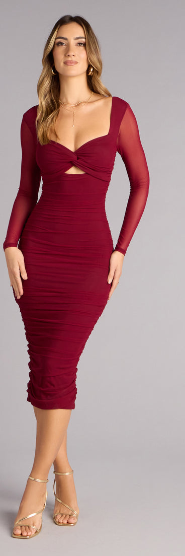 Date Night Defined Long Sleeve Midi Dress