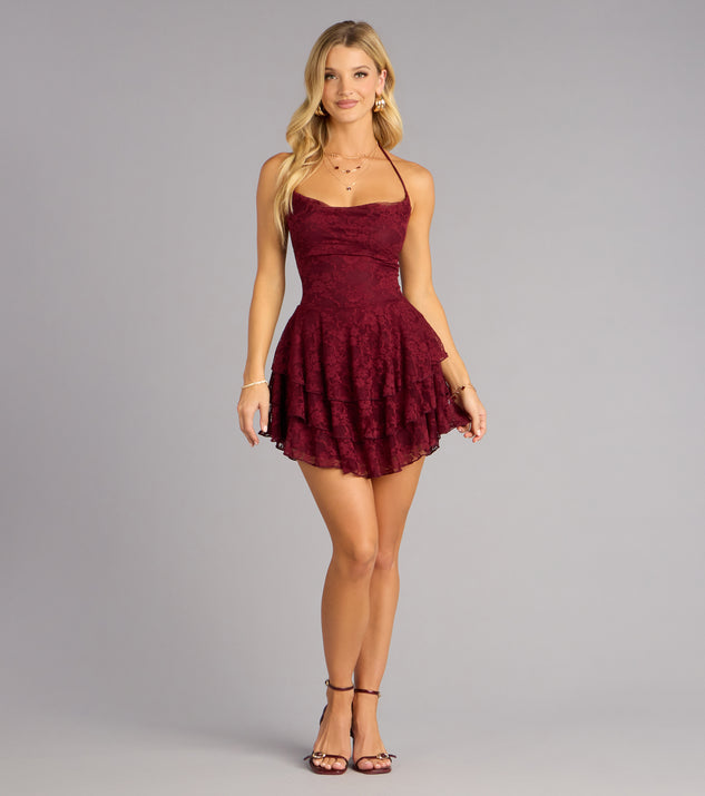 Flirt First Lace Tiered Skater Dress