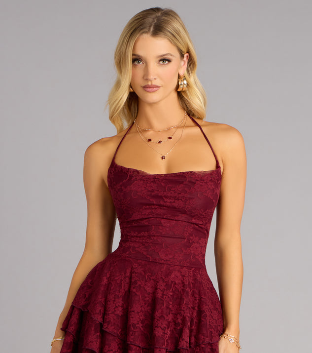 red skater dress lace Princess Polly Beacall lace frill strap mini skater dress in red