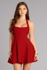 bandage skater dress Wynter Elegant Contour Wide Strap Square Neck Pleated Skater Bandage Mini Dress Bellabarnett