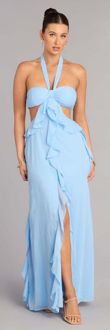 Ruffle and Ready Chiffon Halter Maxi Dress