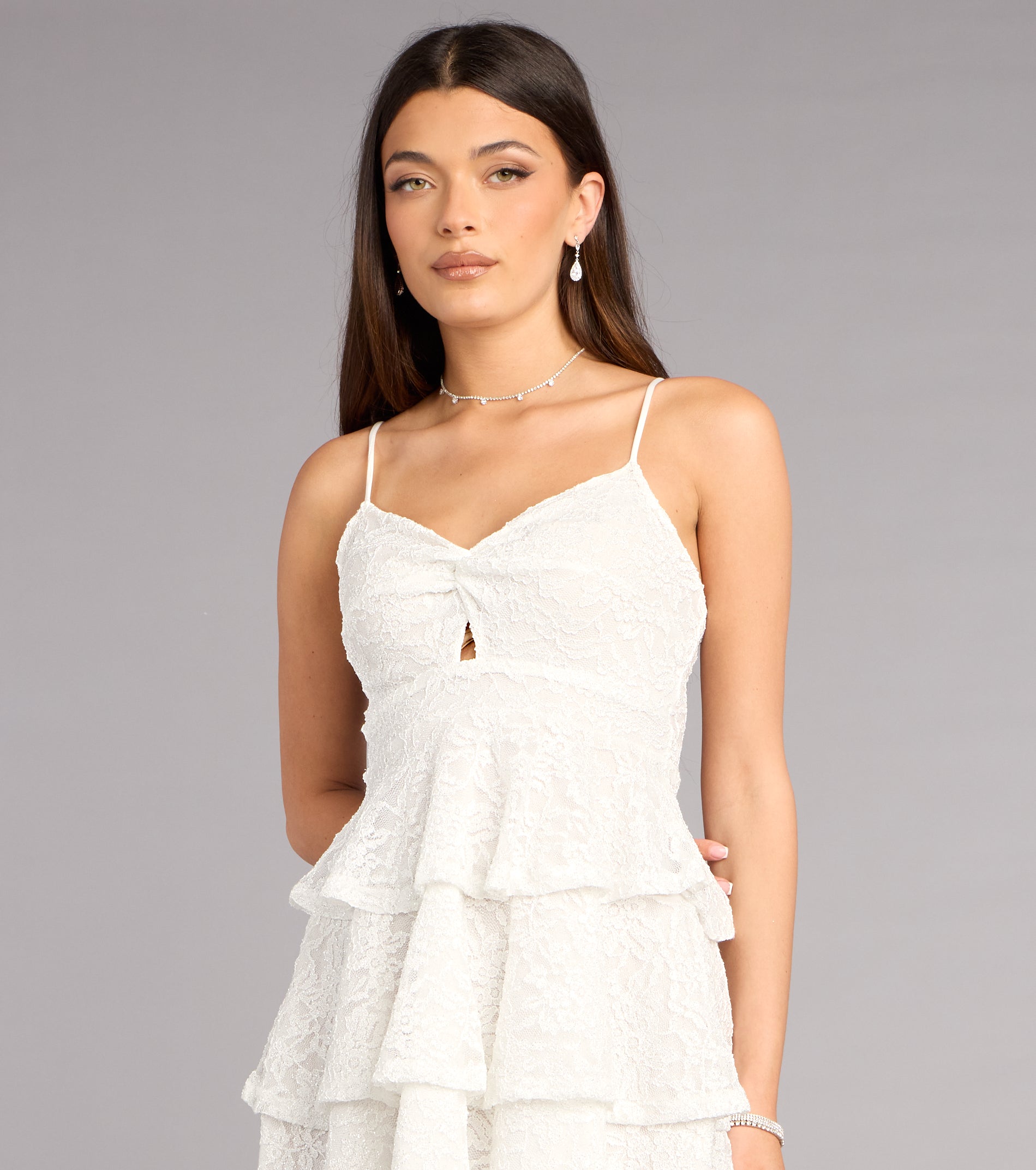 Glitter Kiss Lace Ruffle Mini Dress | Windsor