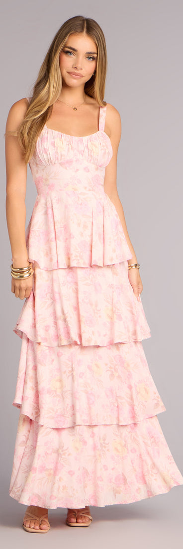pink floral ruffle dress Pretty Agenda Floral Woven Ruffle Maxi Dress