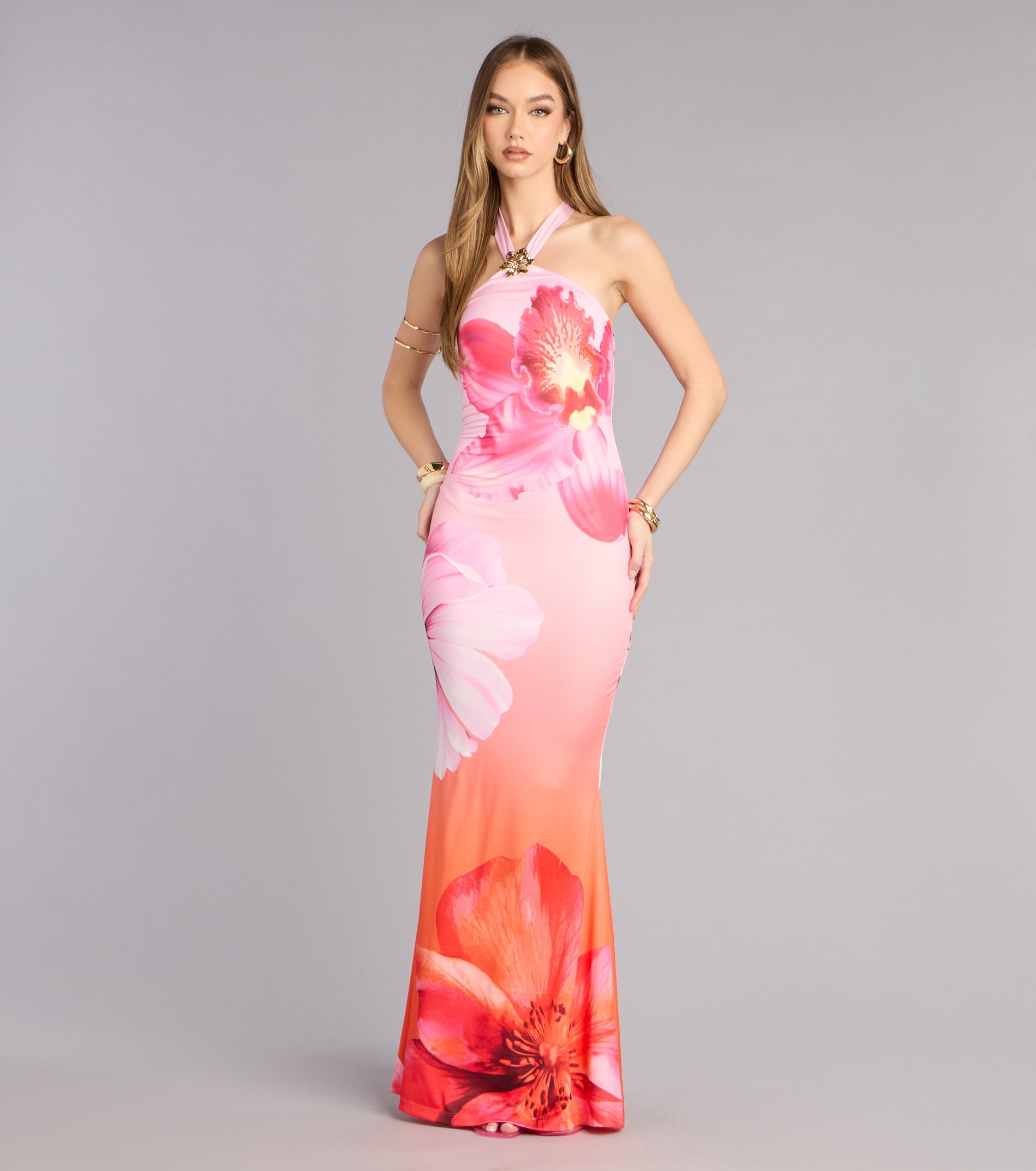 Bloom Agenda Floral Mesh Halter Maxi Dress | Windsor