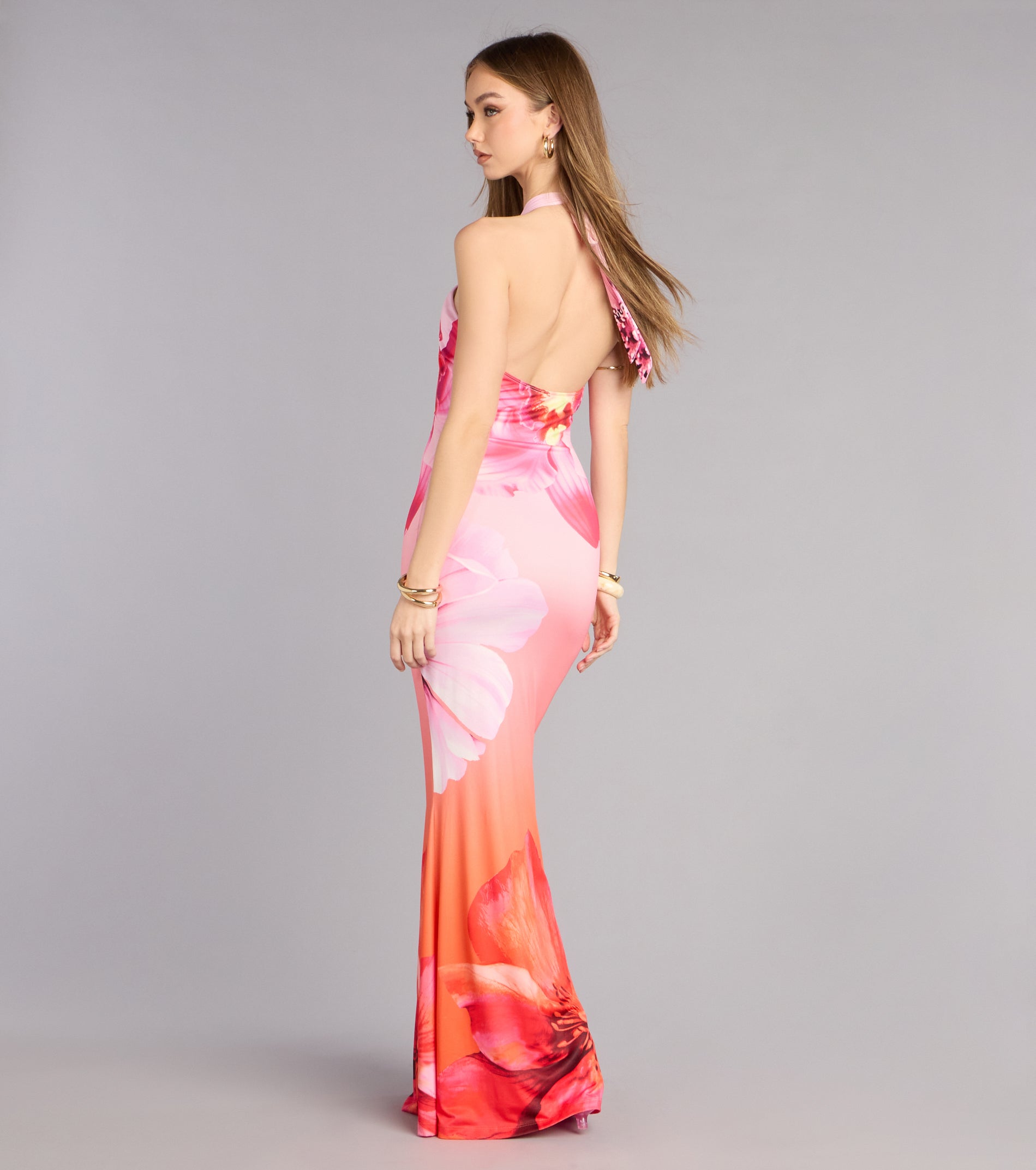 Bloom Agenda Floral Mesh Halter Maxi Dress | Windsor
