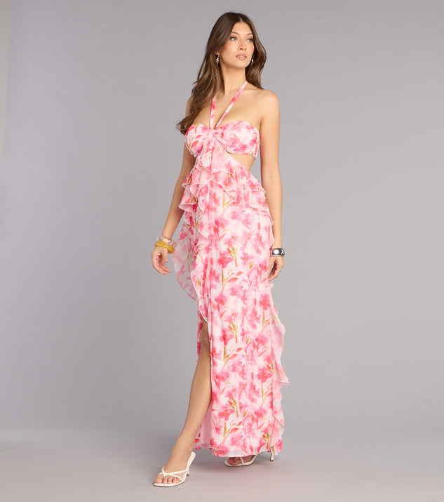 Double Take Floral Chiffon Ruffle Maxi Dress | Windsor Double Take Floral Chiffon Ruffle Maxi Dress | Windsor