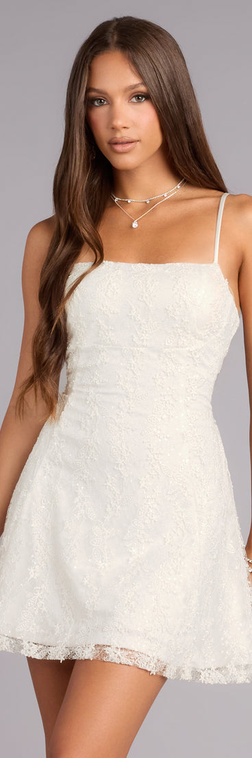 Forget Me Not Lace-Up Sequin Lace Mini Dress