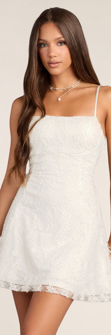 Forget Me Not Lace-Up Sequin Lace Mini Dress
