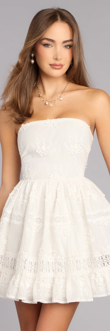 Cottage Charm Eyelet Mini Dress in White | Size: L | Knit Fabric/Woven Fabric Cottage Charm Eyelet Mini Dress in White | Size: L | Knit Fabric/Woven Fabric