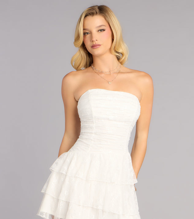 lovely nights strapless lace ruffle skater dress Windsor Lovely Nights Strapless Lace Ruffle Skater Dress