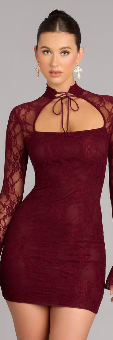 Windsor Got The Romance Lace Bodycon Mini Dress in Wine | Size: S | Lace Fabric Windsor Got The Romance Lace Bodycon Mini Dress in Wine | Size: S | Lace Fabric