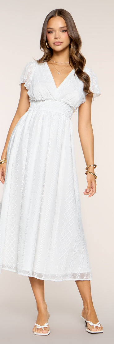 Garden Kisses Flutter Sleeve Midi Dress in White | Size: XS | Chiffon | Windsor Garden Kisses Flutter Sleeve Midi Dress in White | Size: XS | Chiffon | Windsor