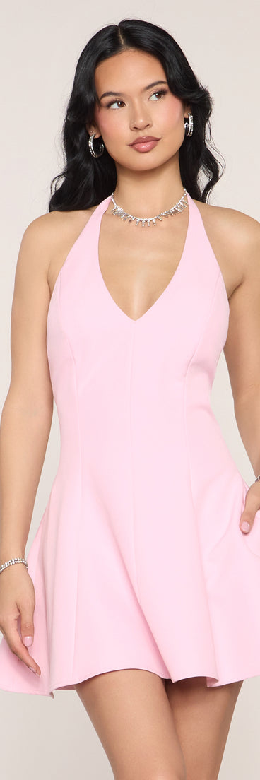 Blush Rush Halter Skater Dress