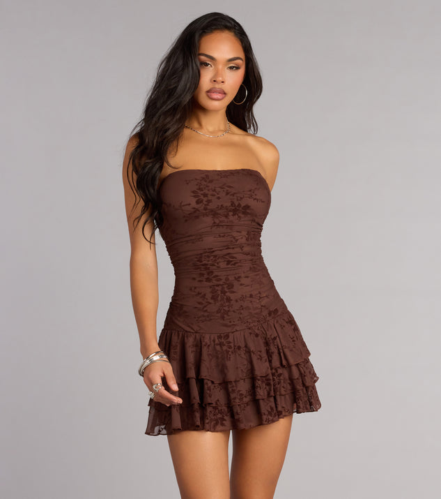 drama queen strapless ruffle mini dress Mood Set Strapless Ruffled Mini Dress
