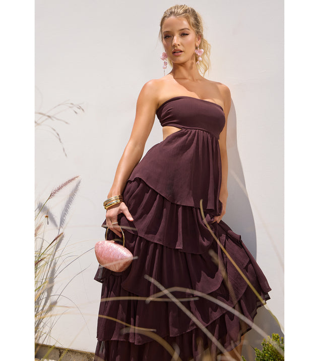 hutch lanza strapless tiered ruffle maxi dress hutch Lanza Strapless Tiered Tulle Gown In Teal Bloom