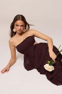 drama ruffle tiered maxi dress Warehouse Women's Tulle Floral Plunge Neck Flutter Sleeve Tier Maxi Dress in Blue