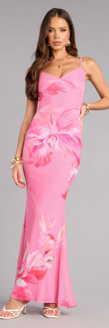 Flirt Factor Floral Mesh Maxi Dress