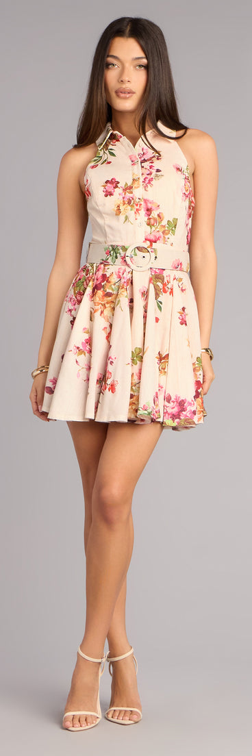Windsor Brunch Plans Belted Floral Skater Dress in Ivory | Size: M | Woven Fabric Windsor Brunch Plans Belted Floral Skater Dress in Ivory | Size: M | Woven Fabric