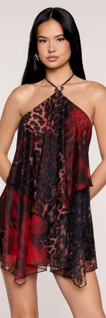 Wild Card Chiffon Halter Mini Dress