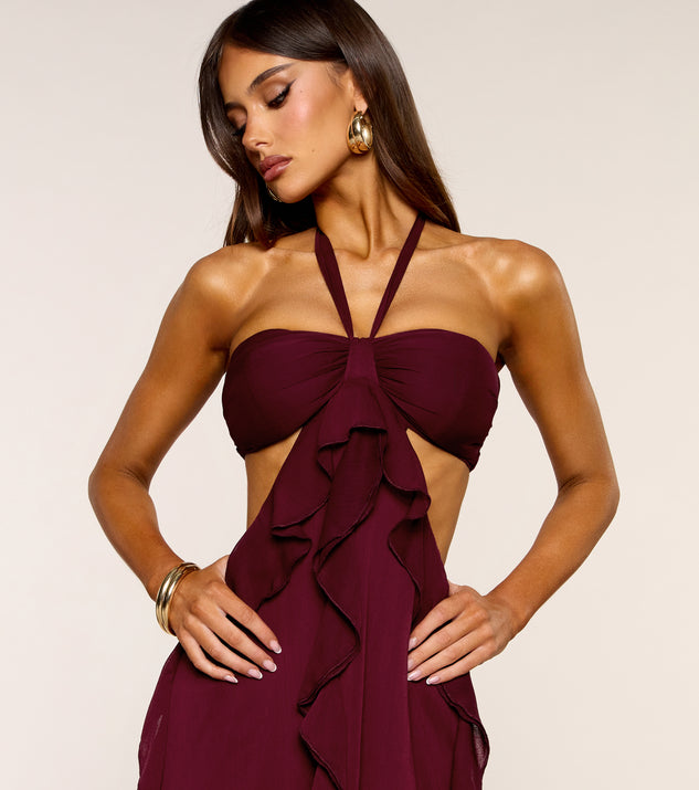 ruffle and ready chiffon halter maxi dress Windsor Ruffle and Ready Chiffon Halter Maxi Dress