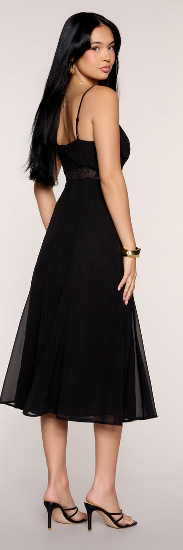 Written In Lace Chiffon Midi Dress In Black | Size: S