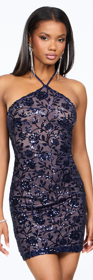 Midnight Vine Sequin Bodycon Mini Dress