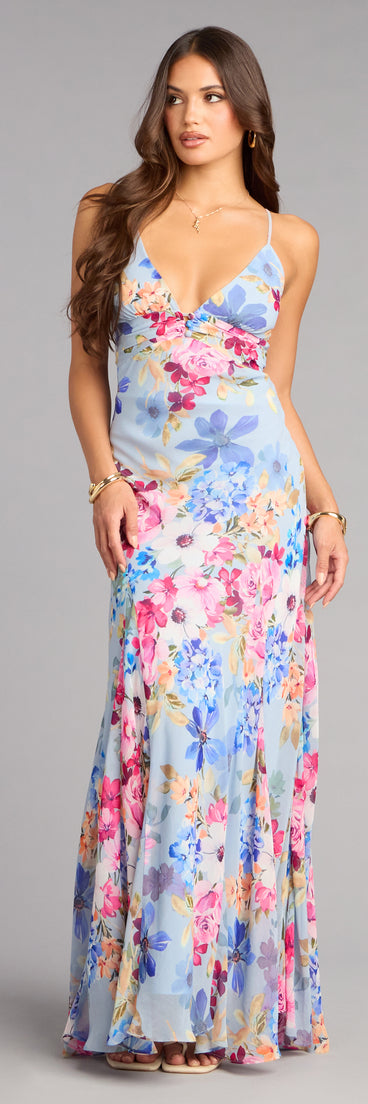 Flirty RSVP Floral Chiffon Maxi Dress