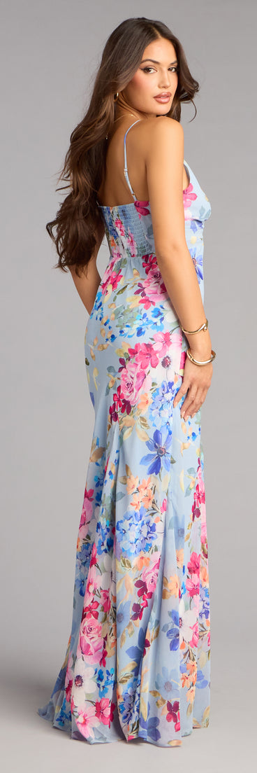 Flirty RSVP Floral Chiffon Maxi Dress