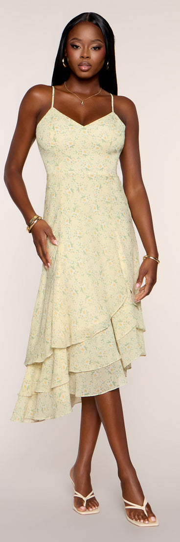 Flower Market Chiffon Midi Dress