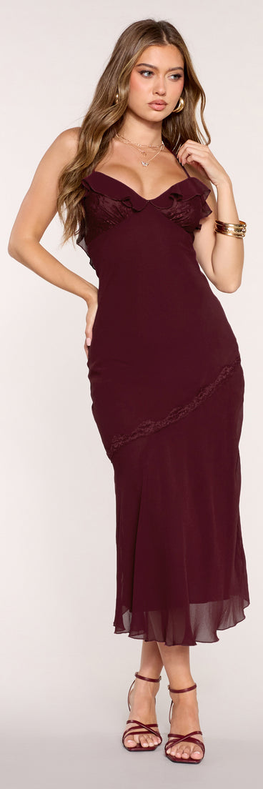 Second Look Lace-Trim Chiffon A-Line Midi Dress