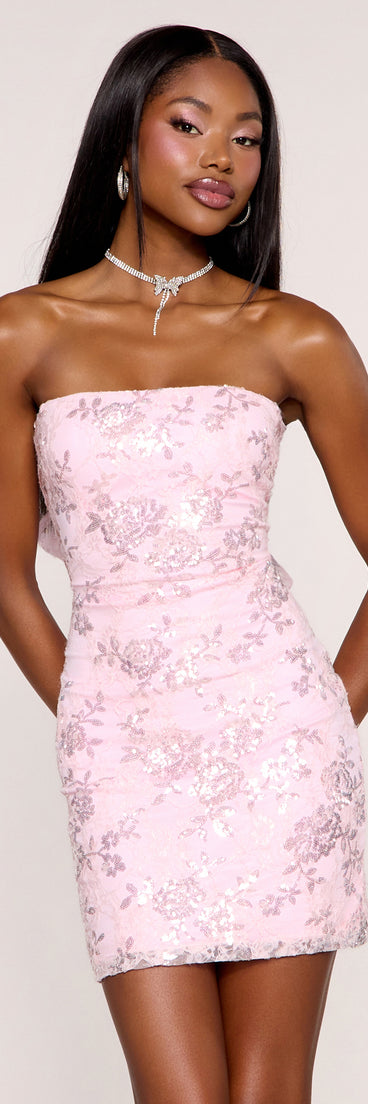 Bow Bloom Sequin Bodycon Mini Dress